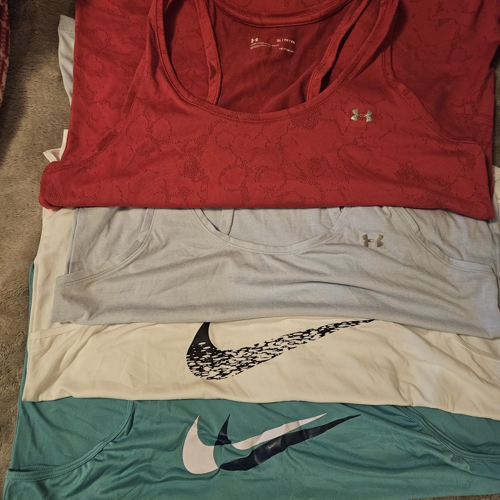 Under Armour And Nike Red, Gray, and Teal Tank Tops